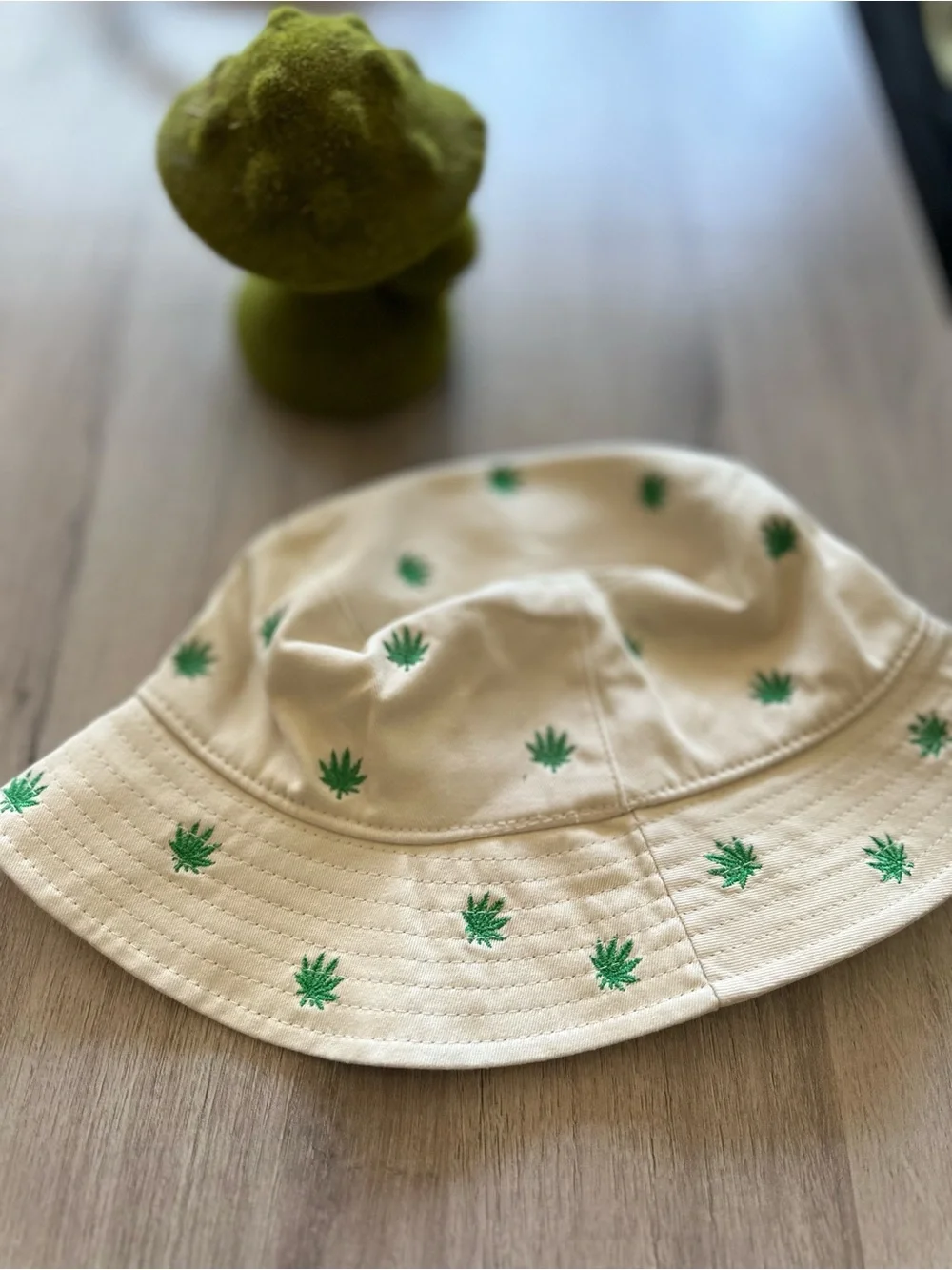 Tilly's Beige Bucket Hat with Green Leaf Embroidery - Picture 6 of 6